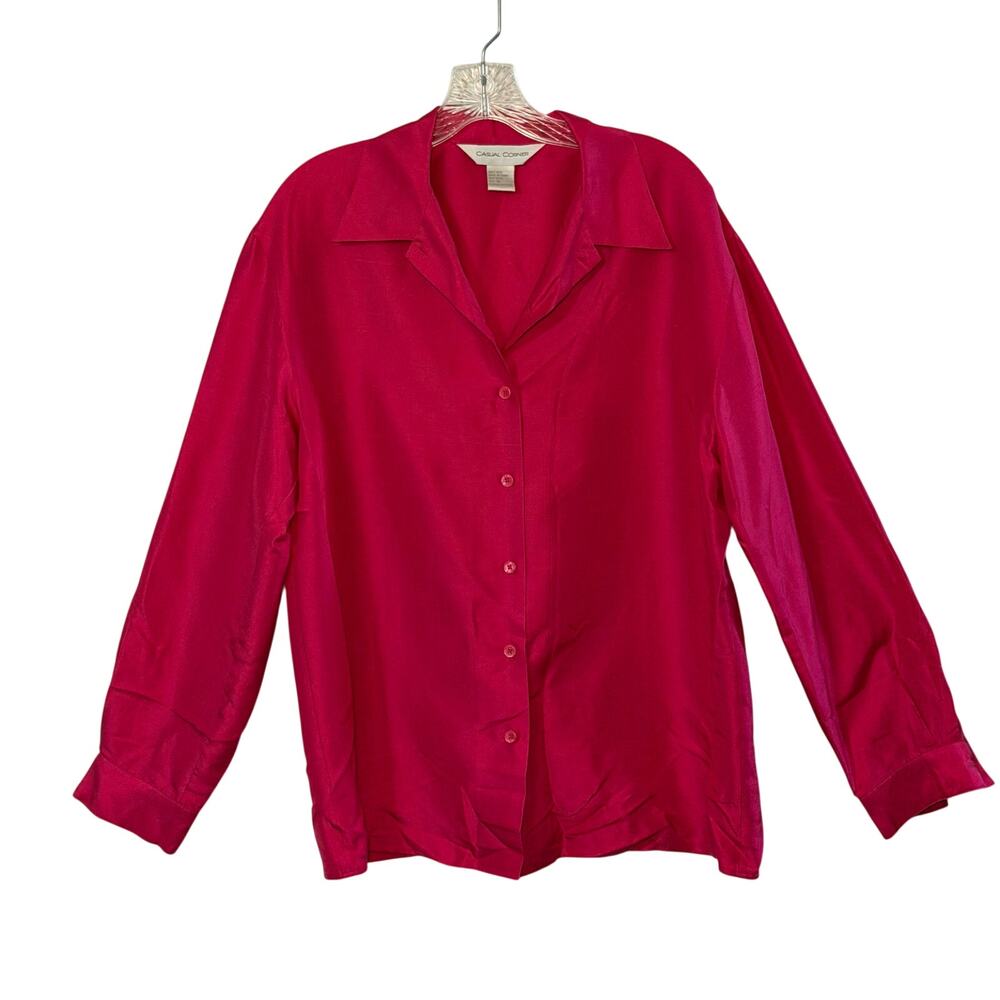 Casual Corner Vintage Silk Button Front Blouse Pink Long Sleeve Womens 12